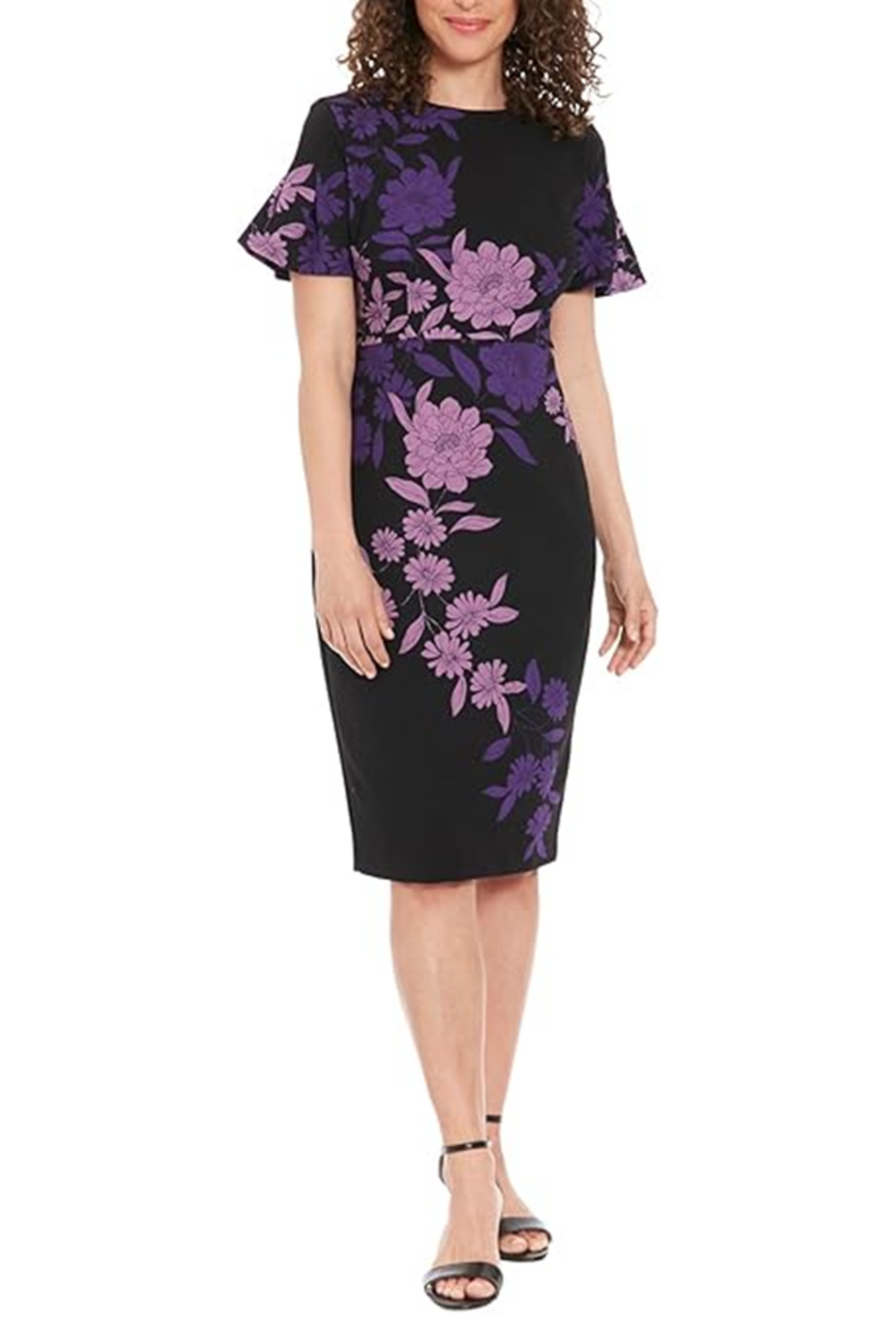 London Times Short Sleeve Floral Sheath Dress