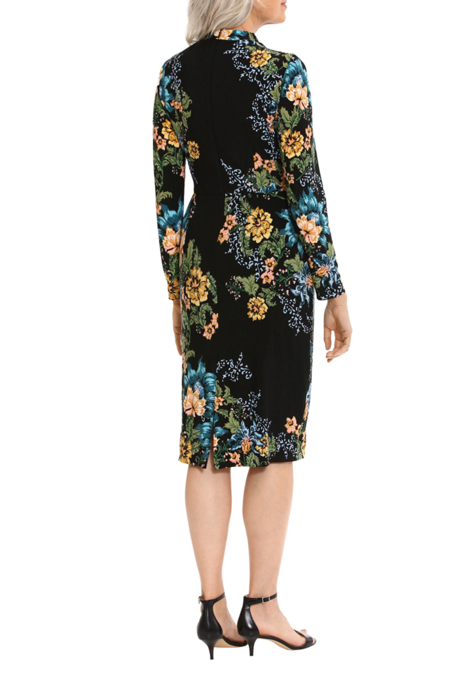 London Times Floral Print Mock Neck Midi Dress