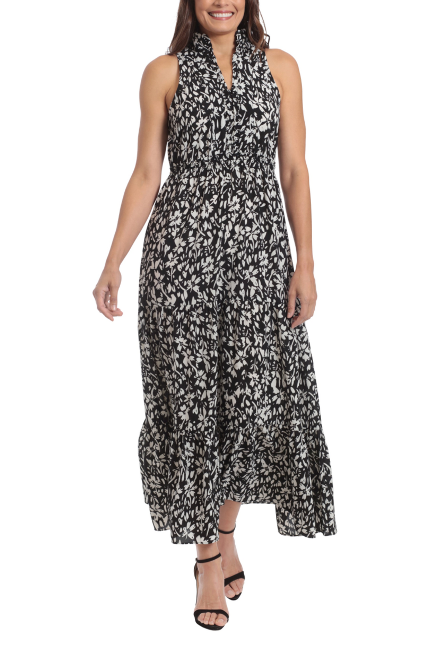 London Times Sleeveless Smocked Waist Maxi Dress
