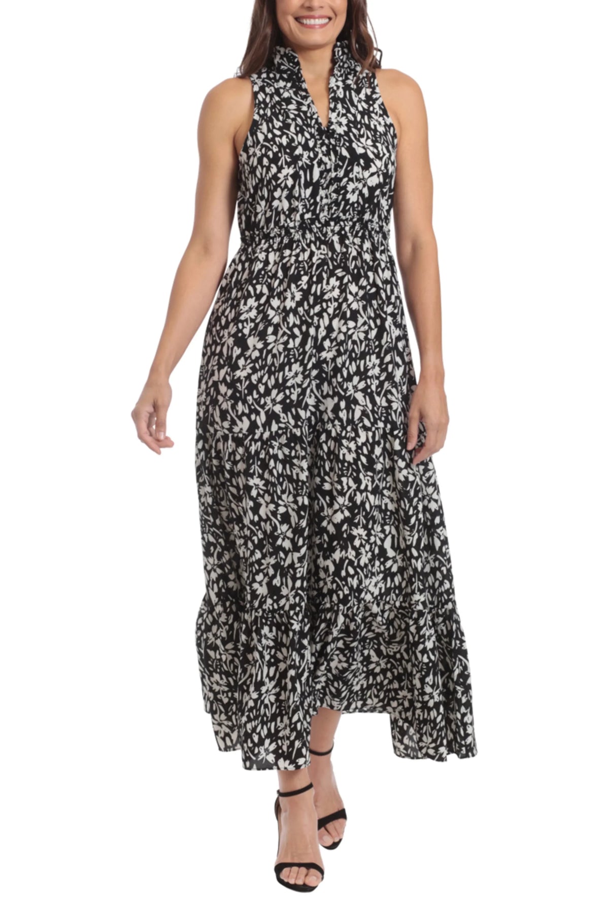 London Times Sleeveless Smocked Waist Maxi Dress