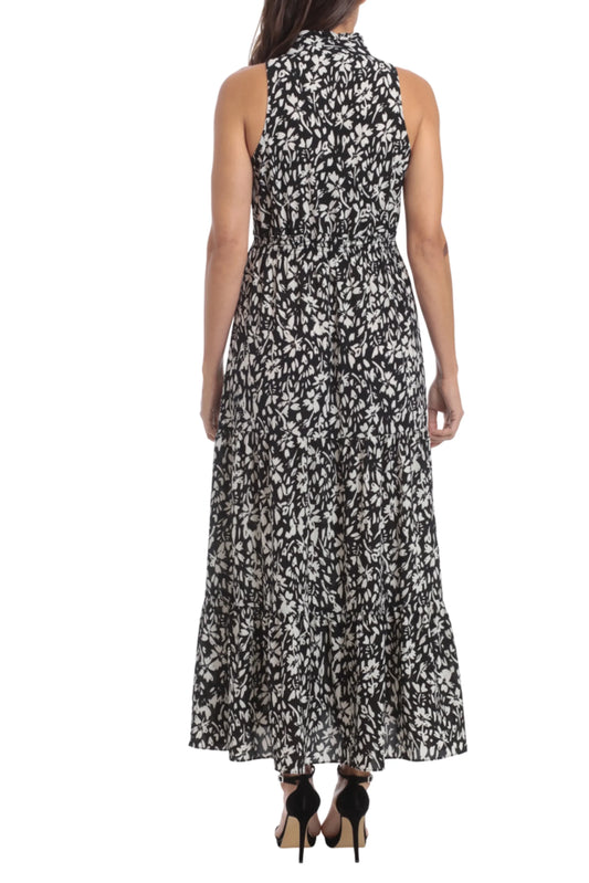 London Times Sleeveless Smocked Waist Maxi Dress