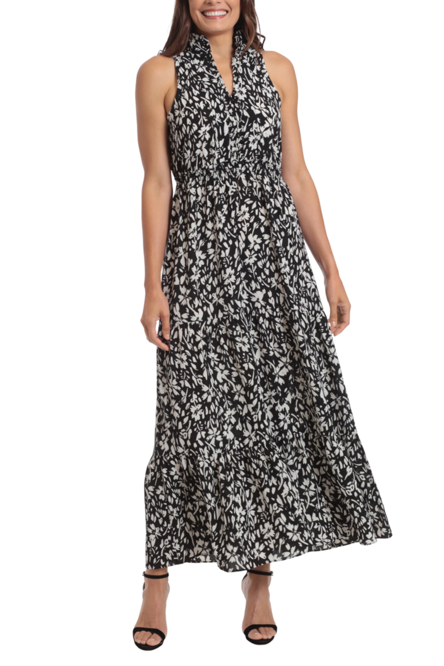 London Times Sleeveless Smocked Waist Maxi Dress