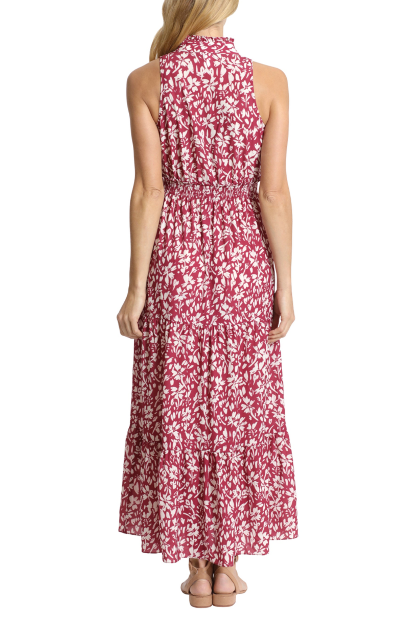 London Times Sleeveless Smocked Waist Maxi Dress