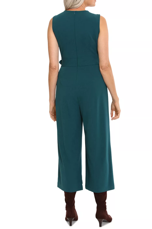 London Times Belted Overlay Wide Leg Jumpsuit