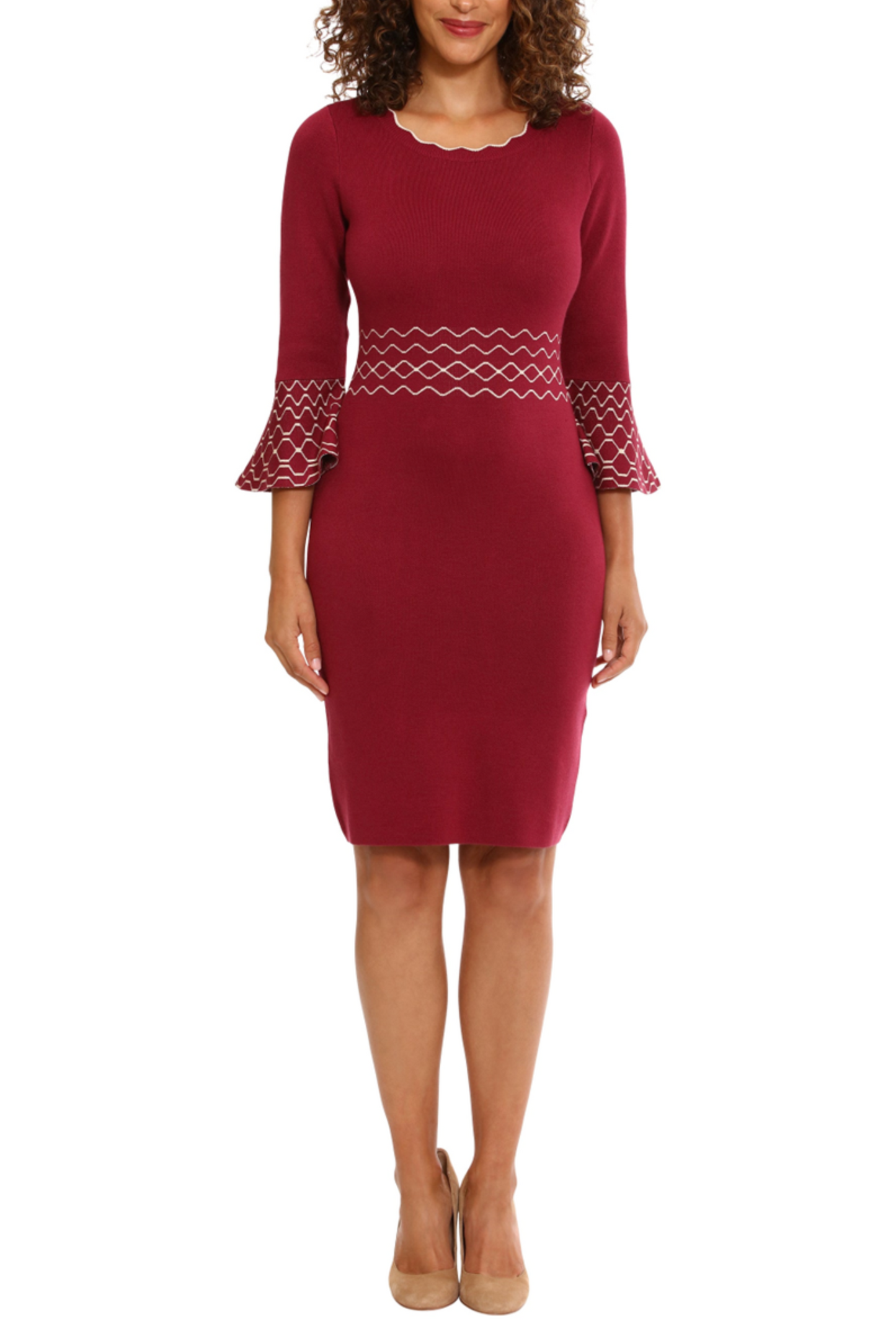 London Times Metallic Bell Sleeve Sweater Dress