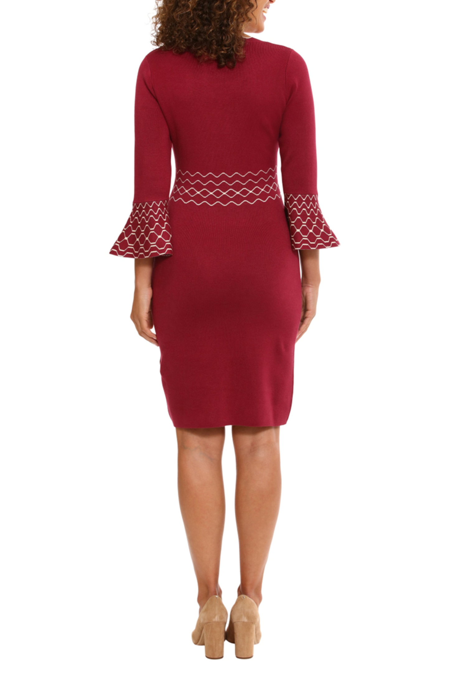 London Times Metallic Bell Sleeve Sweater Dress