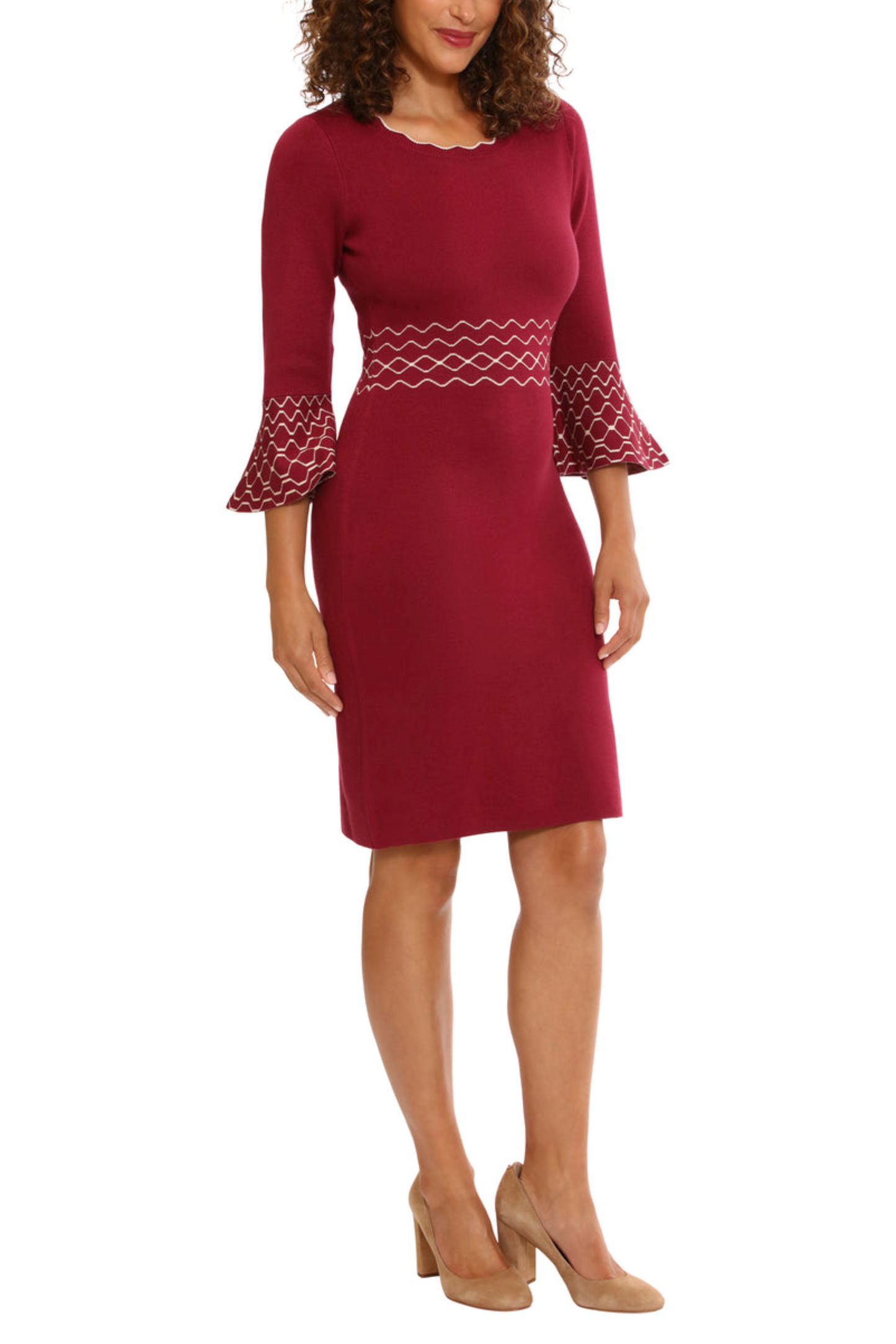 London Times Metallic Bell Sleeve Sweater Dress
