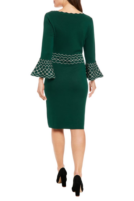 London Times Metallic Bell Sleeve Sweater Dress