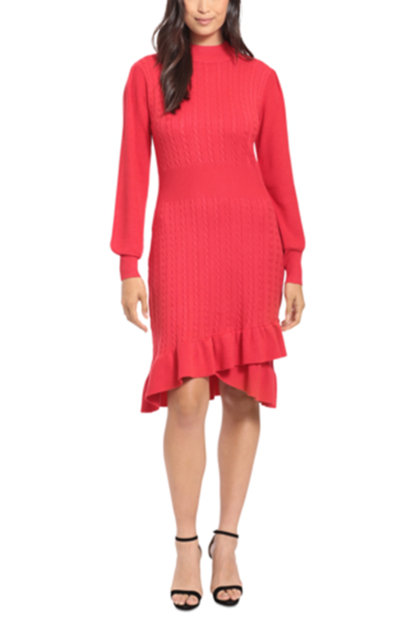 London Times Mock Neck Cable Knit Sweater Dress