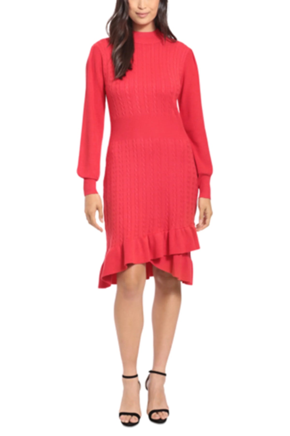London Times Mock Neck Cable Knit Sweater Dress