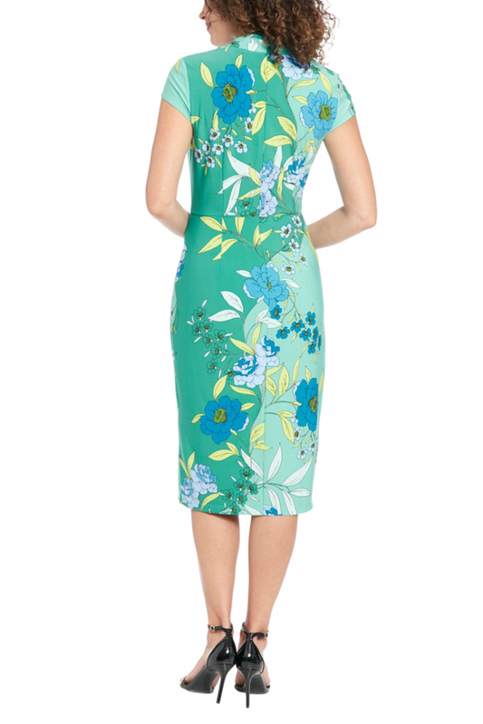 London Times Cap Sleeve Floral V-Neck Midi Dress