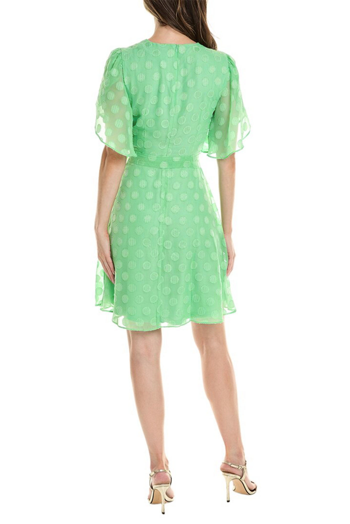 London Times Metallic Faux-Wrap Short Sleeve Dress