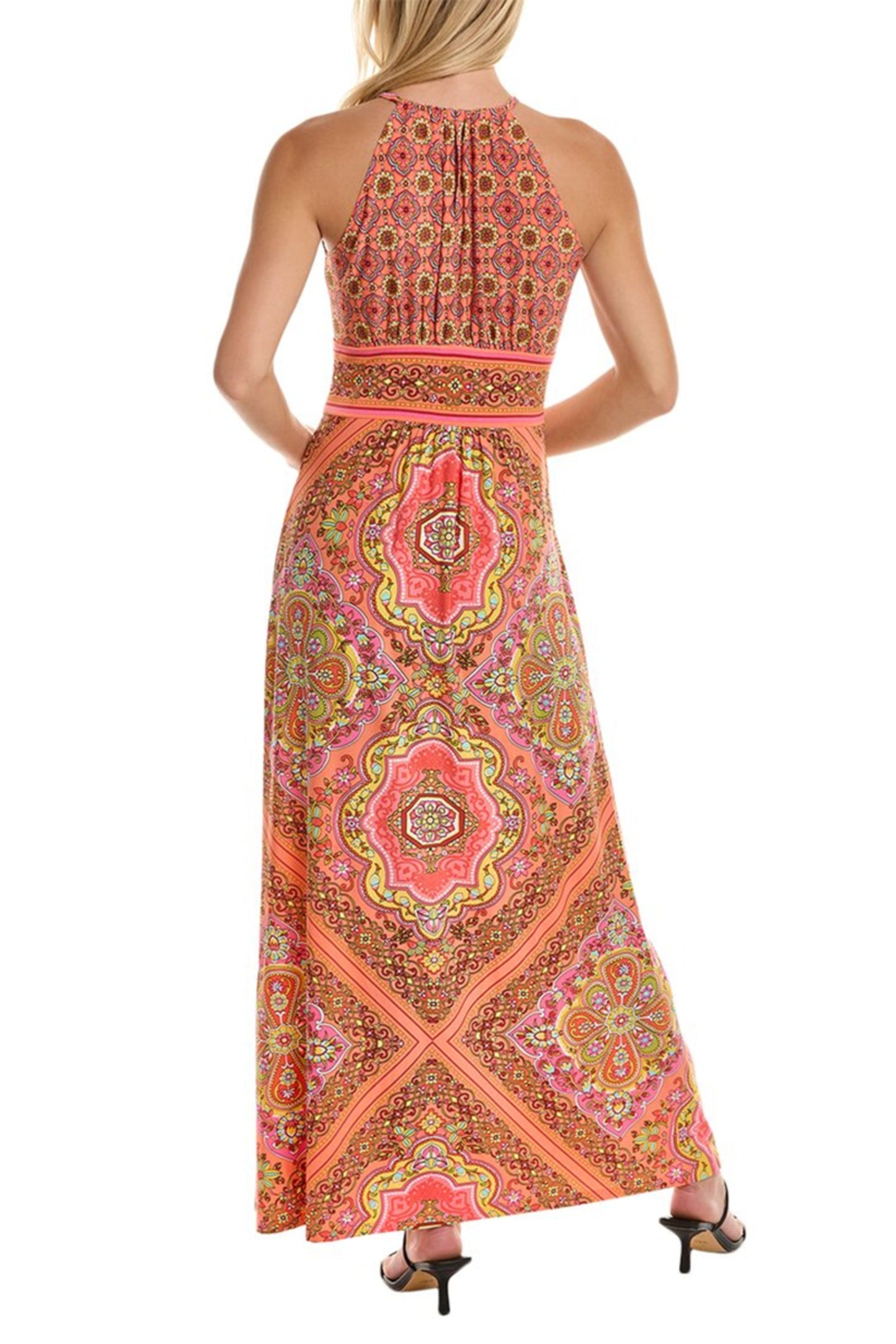 London Times Medallion Floral Halter Maxi Dress
