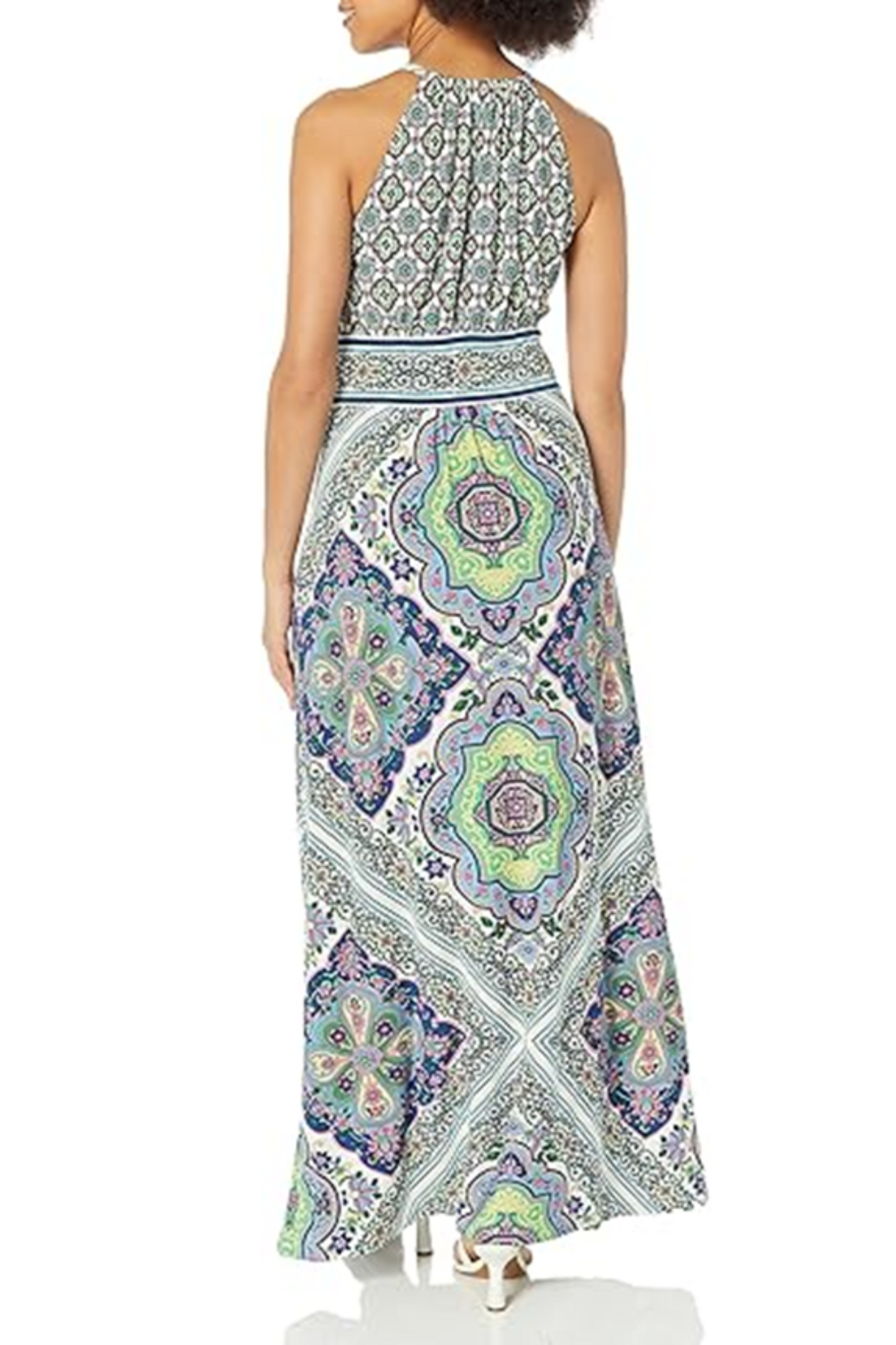 London Times Medallion Floral Halter Maxi Dress