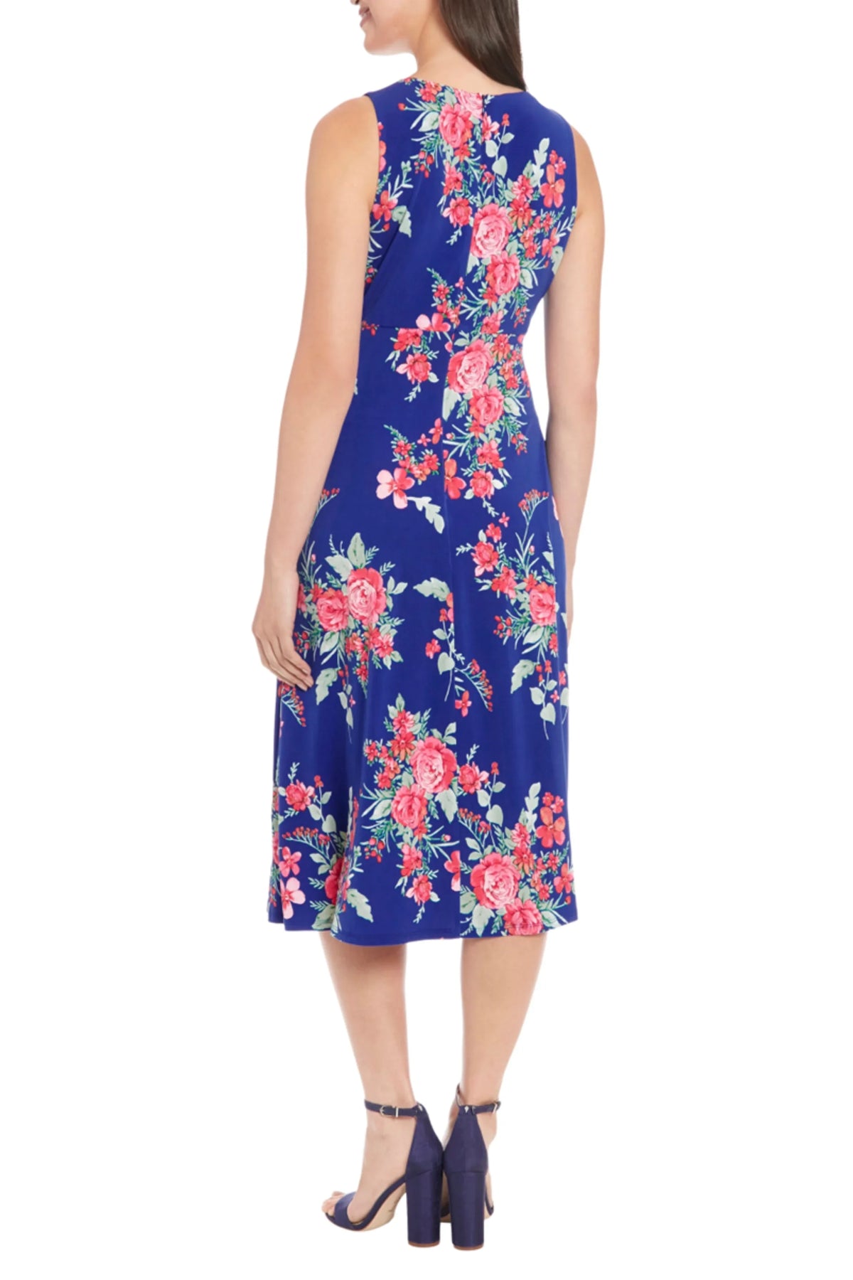 London Times Floral Sleeveless A-Line Midi Dress