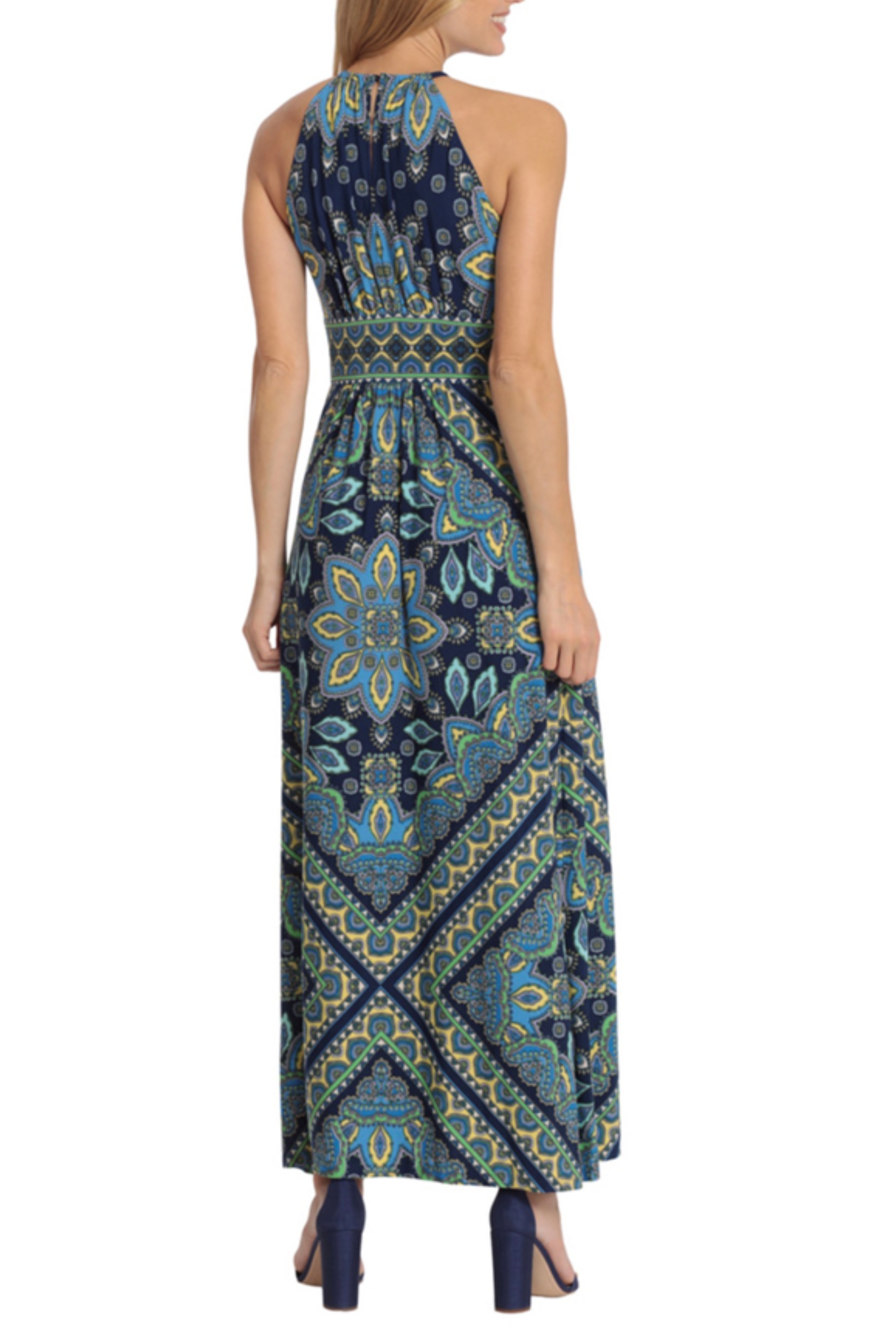 London Times Medallion Print Halter Maxi Dress