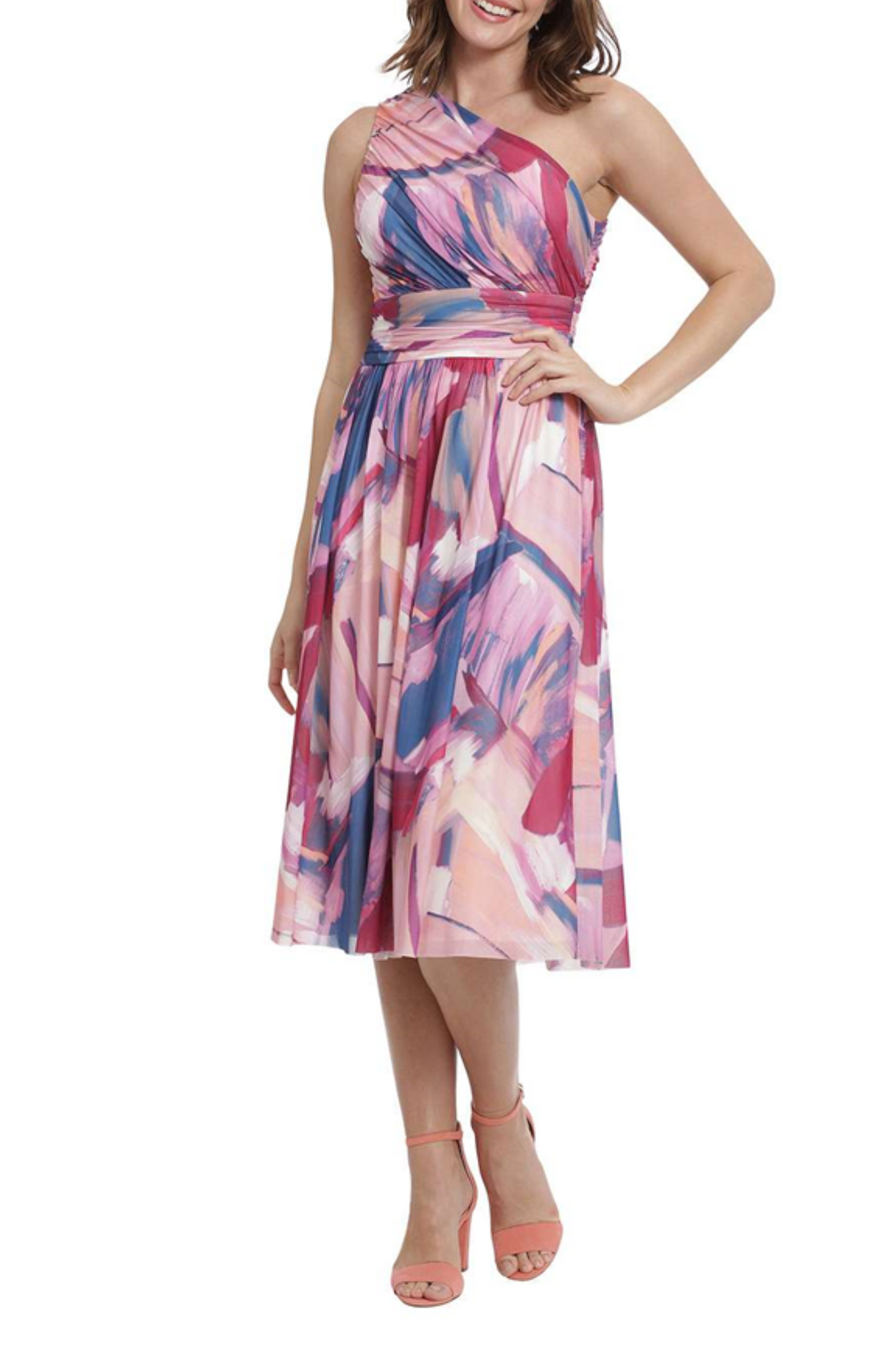 London Times Abstract One Shoulder A-Line Dress