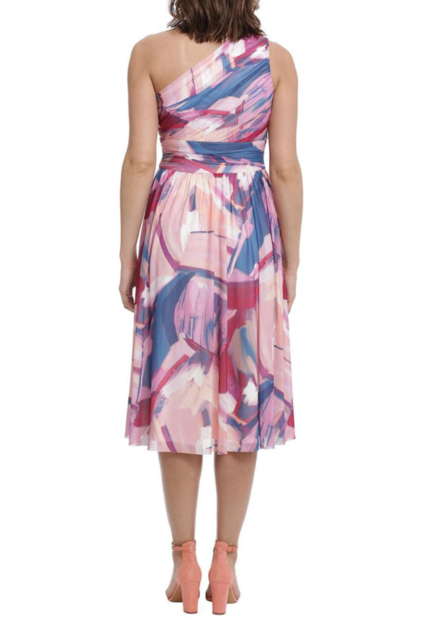 London Times Abstract One Shoulder A-Line Dress
