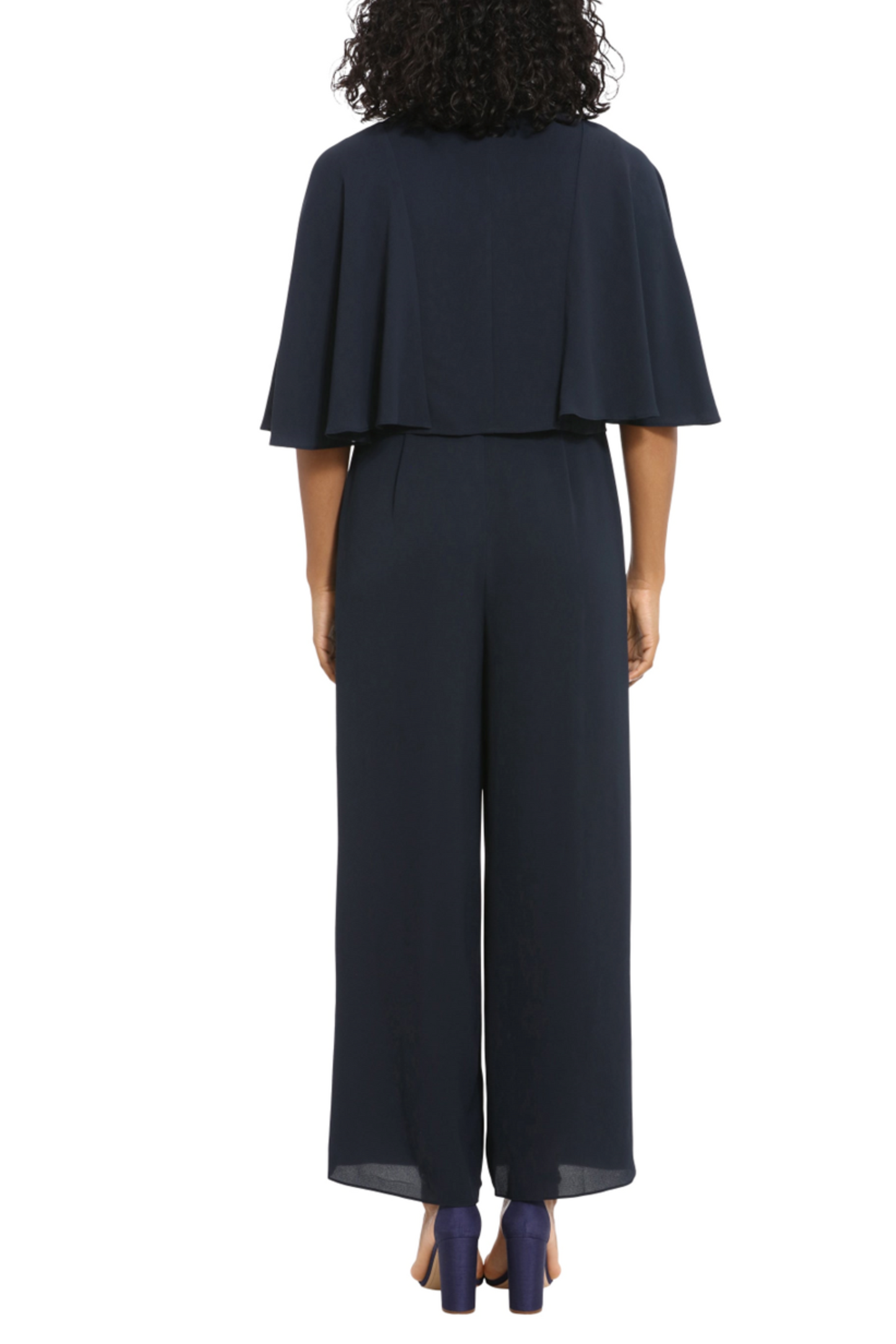 London Times Capelet Jacket Wide Leg Jumpsuit Set