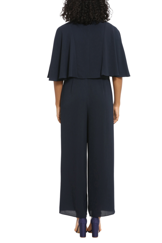 London Times Capelet Jacket Wide Leg Jumpsuit Set