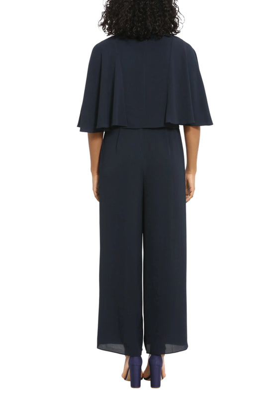 London Times Capelet Jacket Wide Leg Jumpsuit Set
