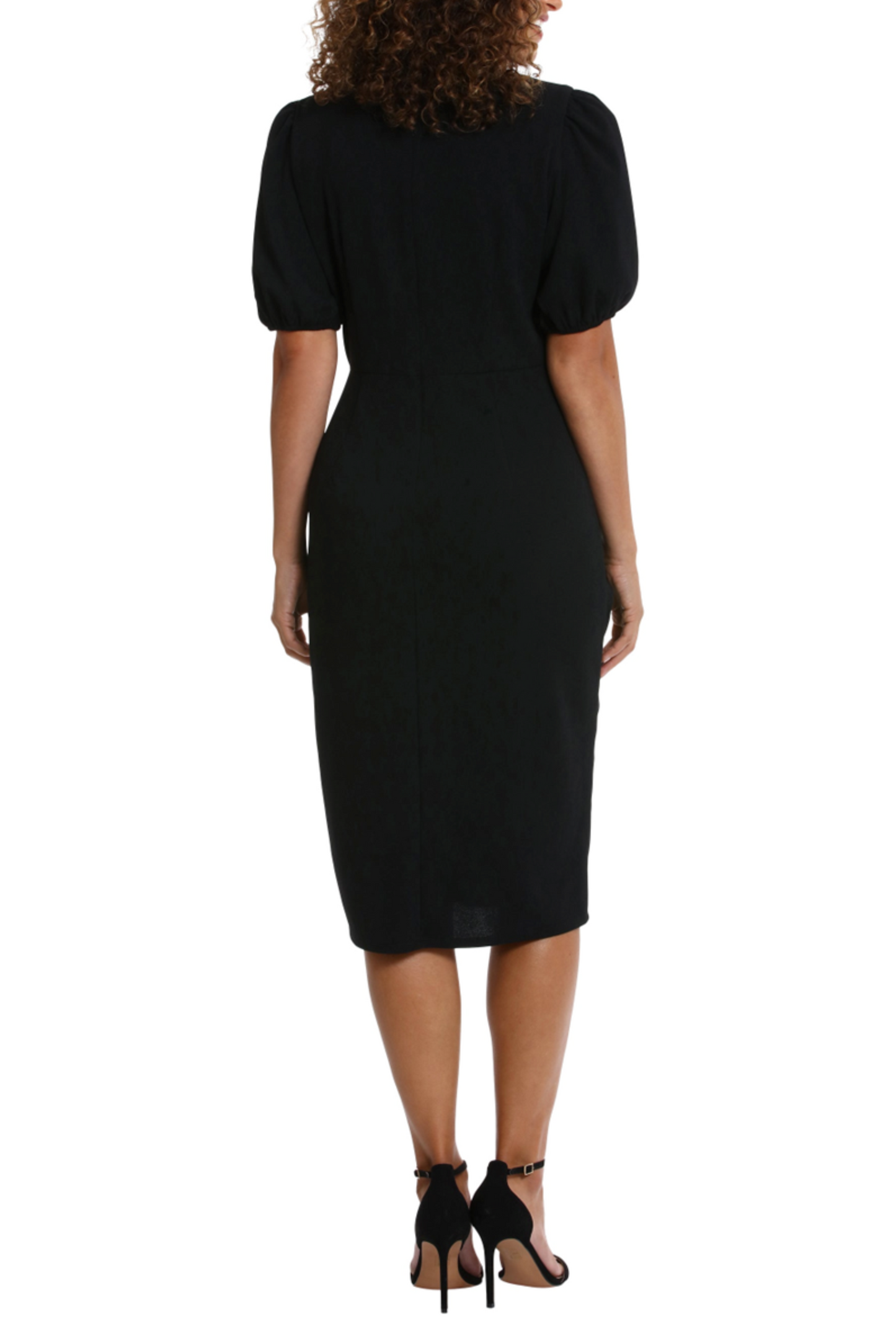 London Times Puff Sleeve Belted Sheath Dress