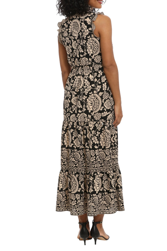 London Times Floral Tiered Sleeveless Maxi Dress