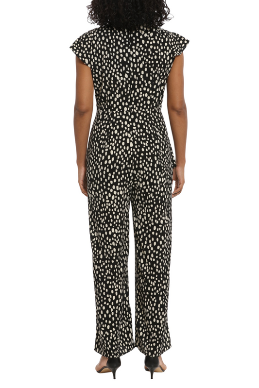 London Times Cap Sleeve Side Tie Wide Leg Jumpsuit