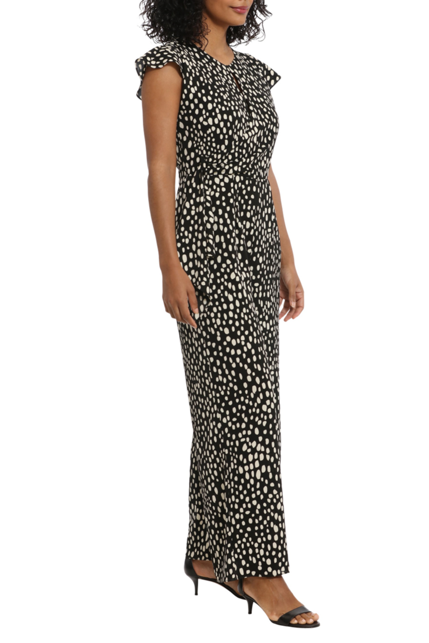 London Times Cap Sleeve Side Tie Wide Leg Jumpsuit