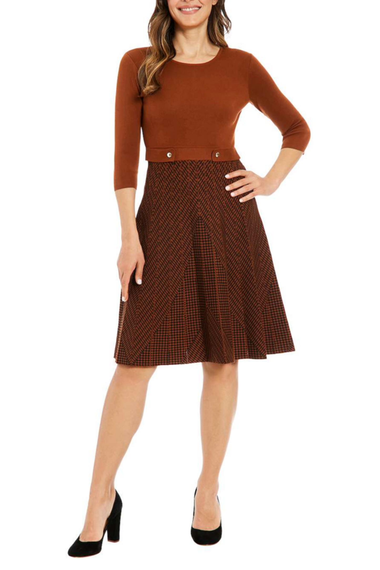 London Times Contrast Geo Print Sweater Dress
