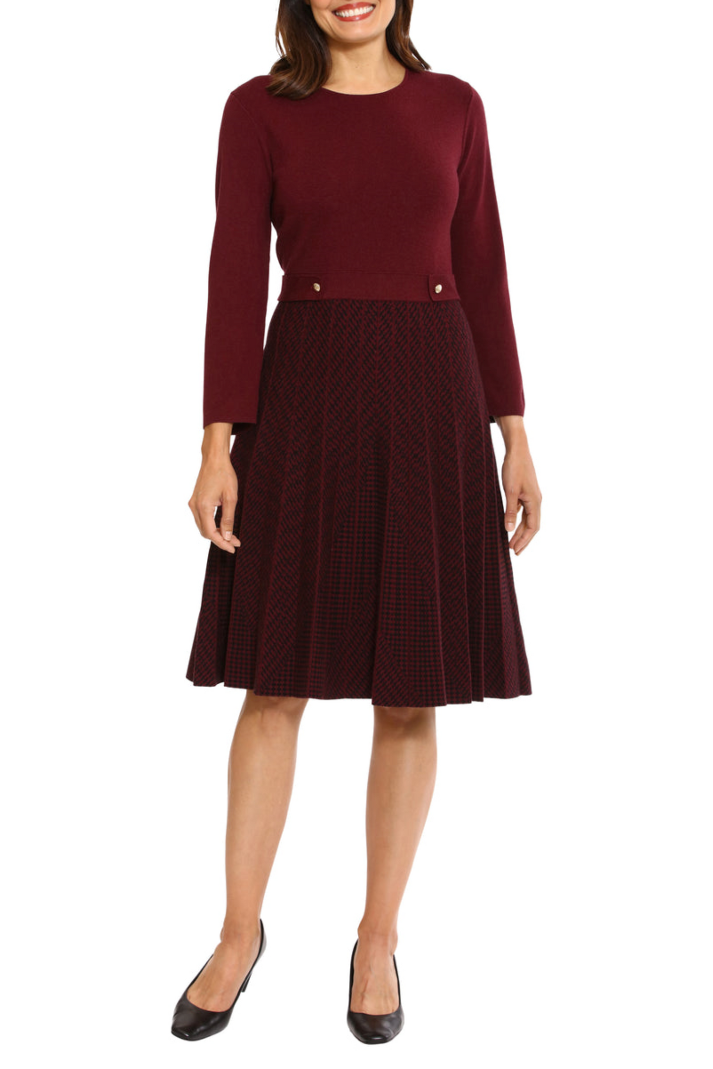 London Times Contrast Geo Print Sweater Dress