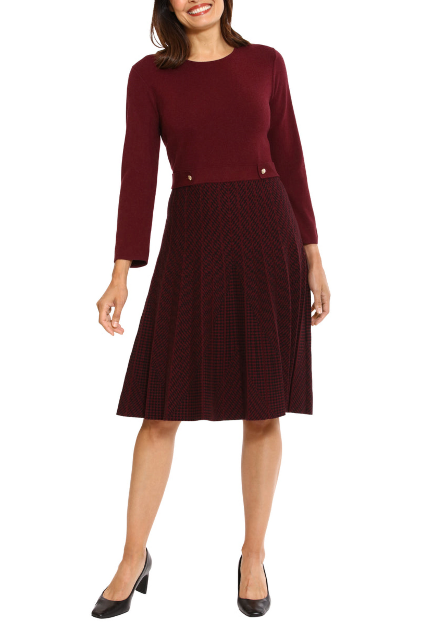 London Times Contrast Geo Print Sweater Dress