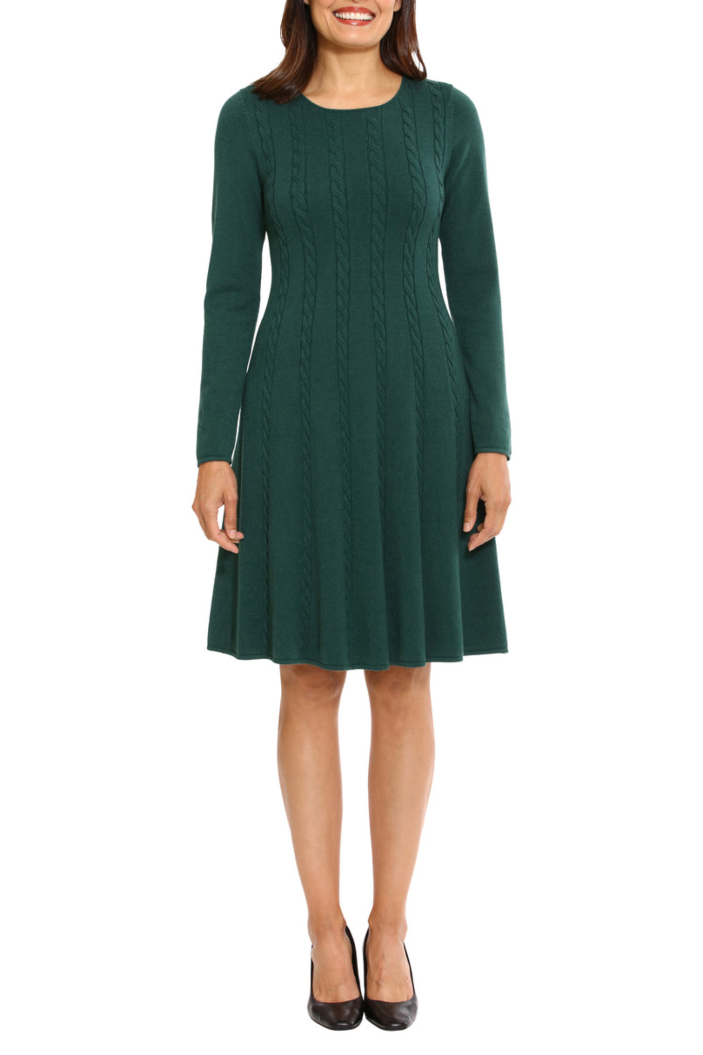 London Times Cable Knit Long Sleeve Sweater Dress