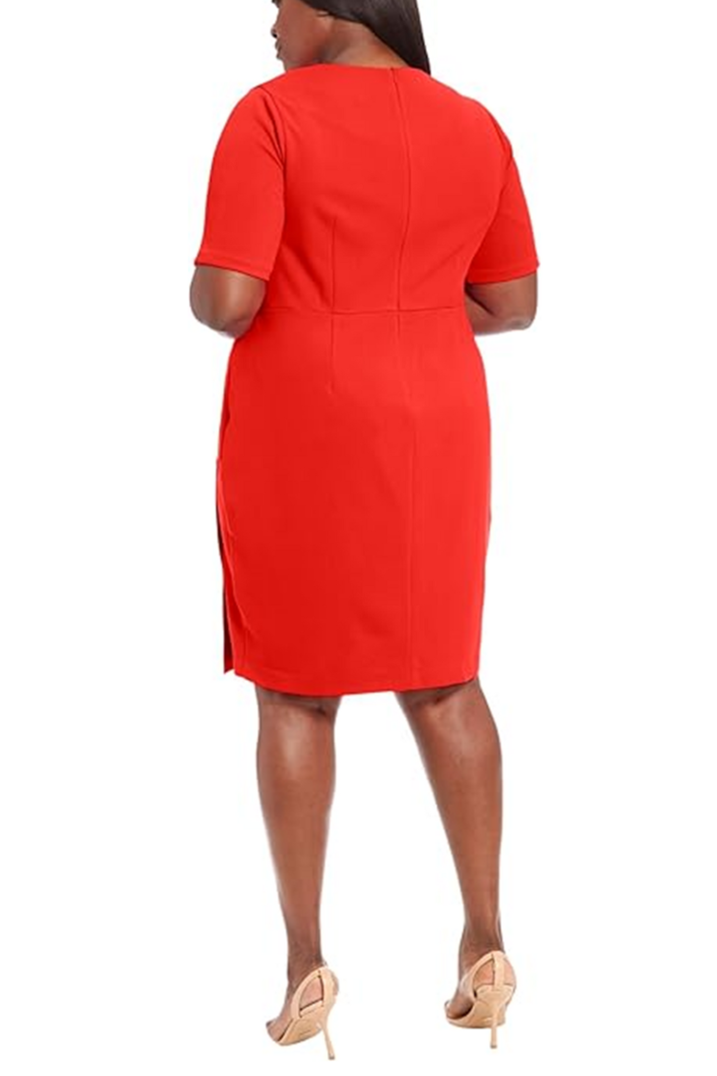 London Times Short Sleeve Button Side Sheath Dress