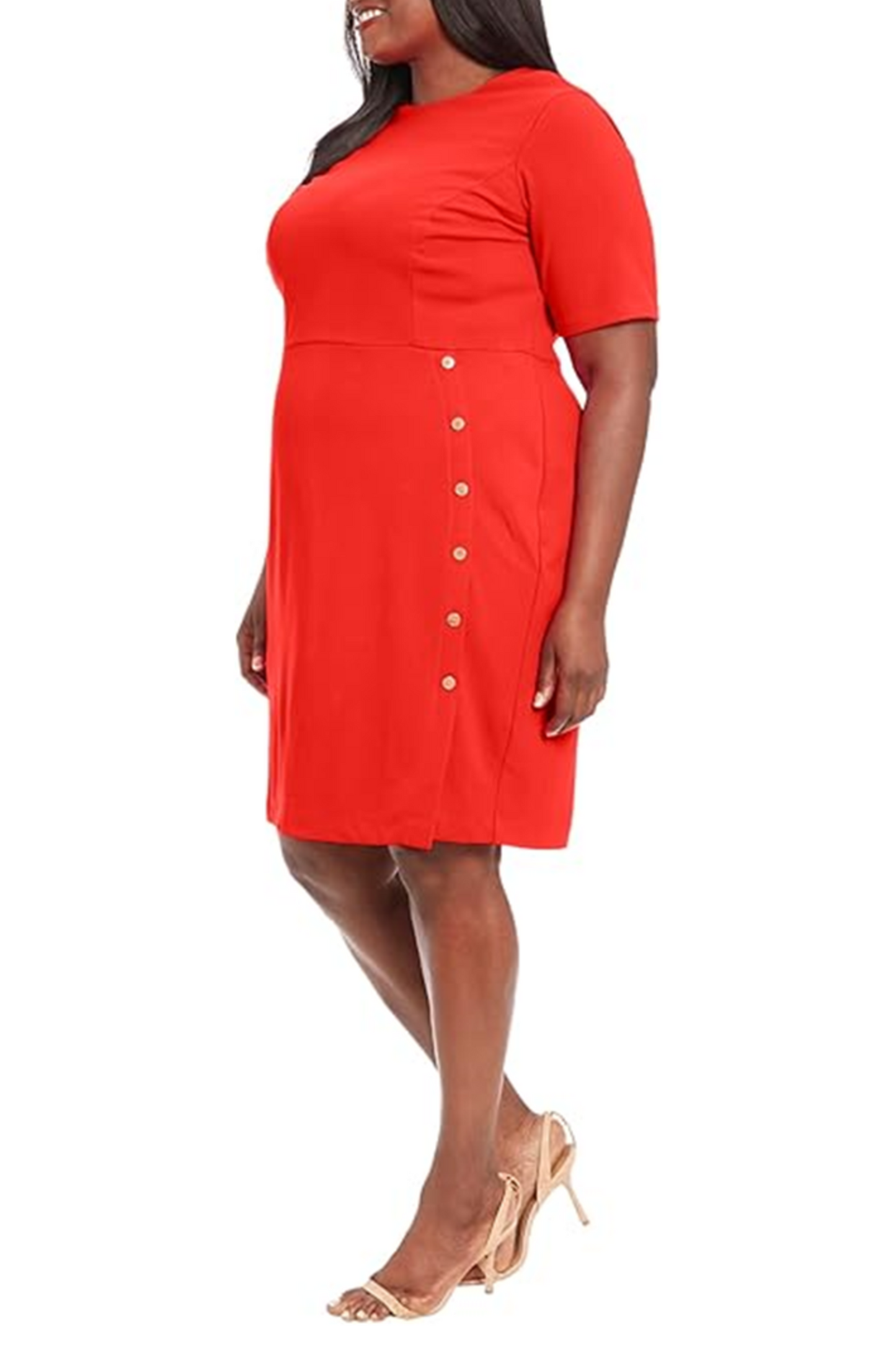 London Times Short Sleeve Button Side Sheath Dress