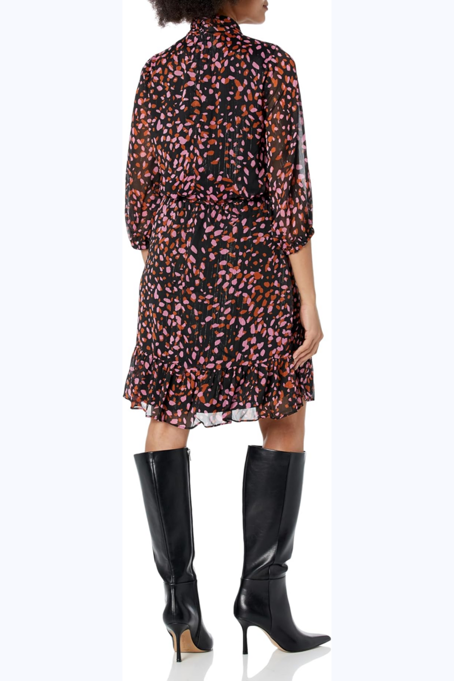 London Times Tie Neck 3/4 Sleeve Blouson Dress