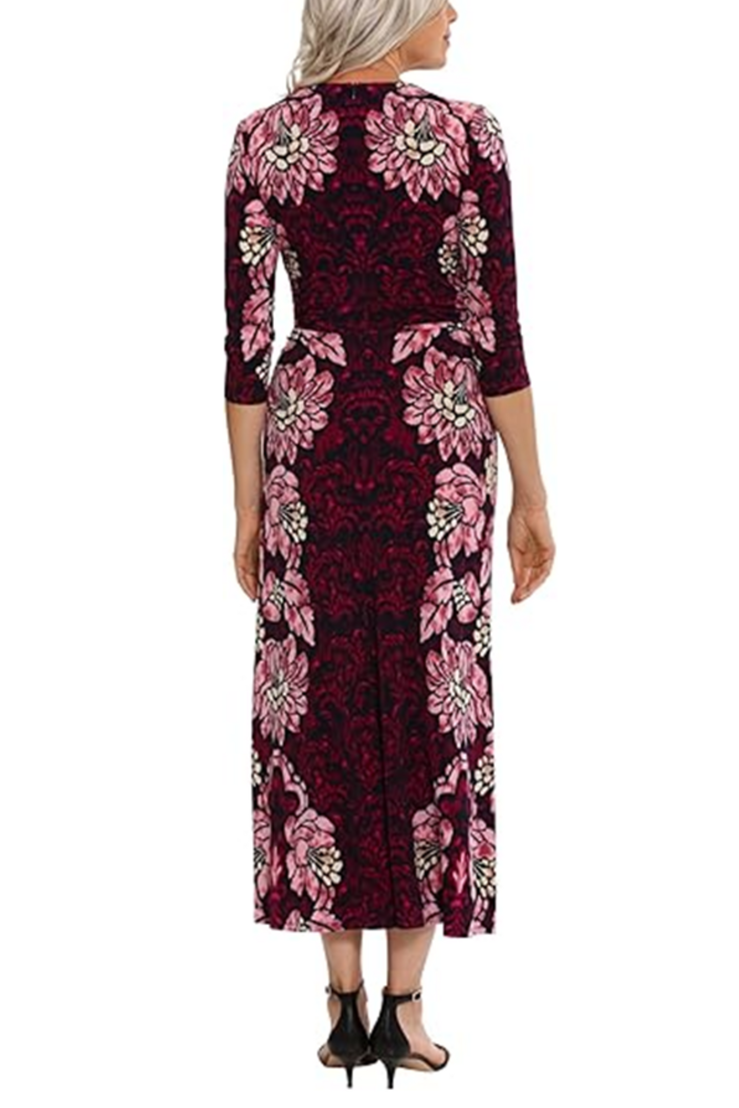 London Times 3/4 Sleeve Printed A-line Maxi Dress