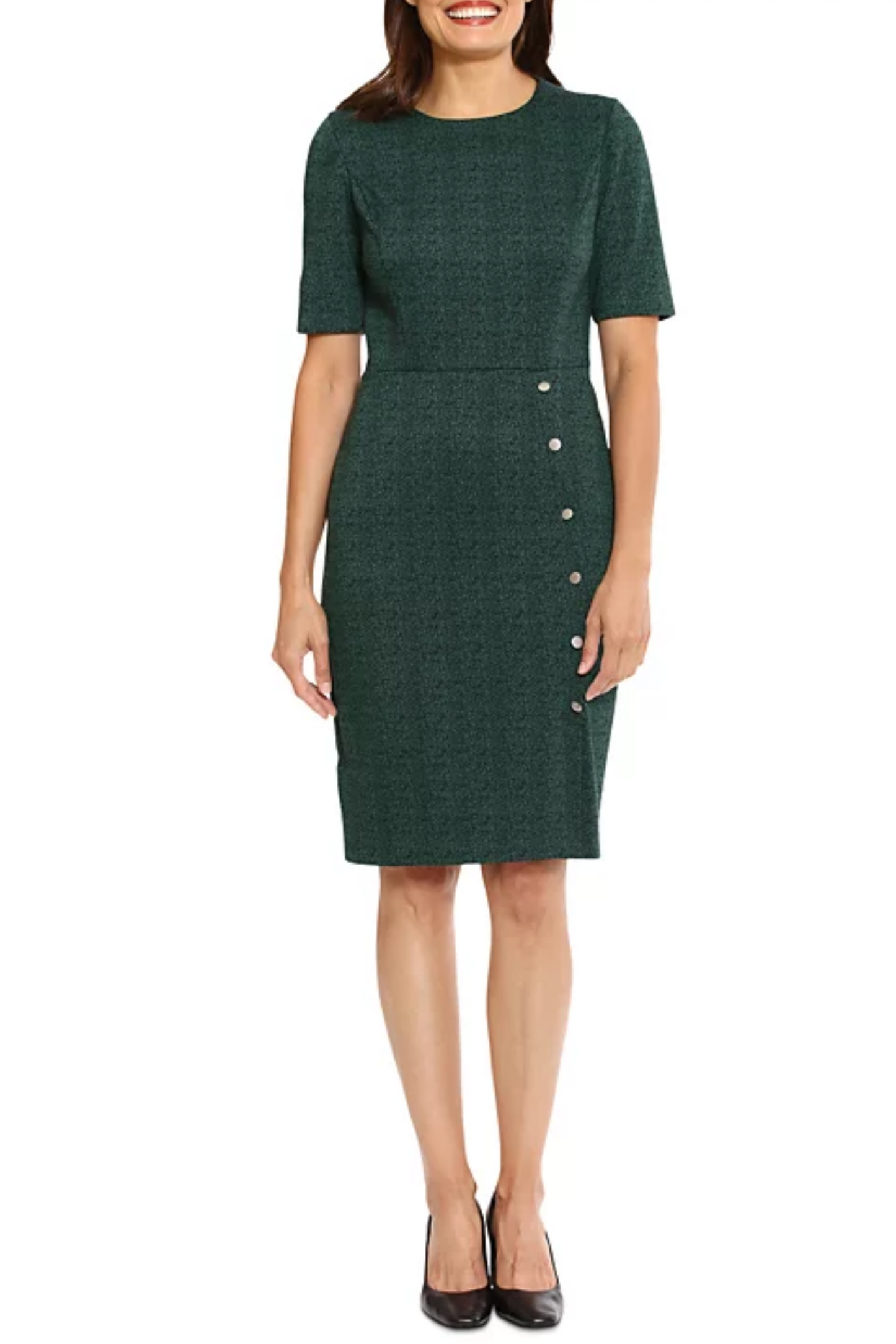 London Times Short Sleeve Button Skirt Dress
