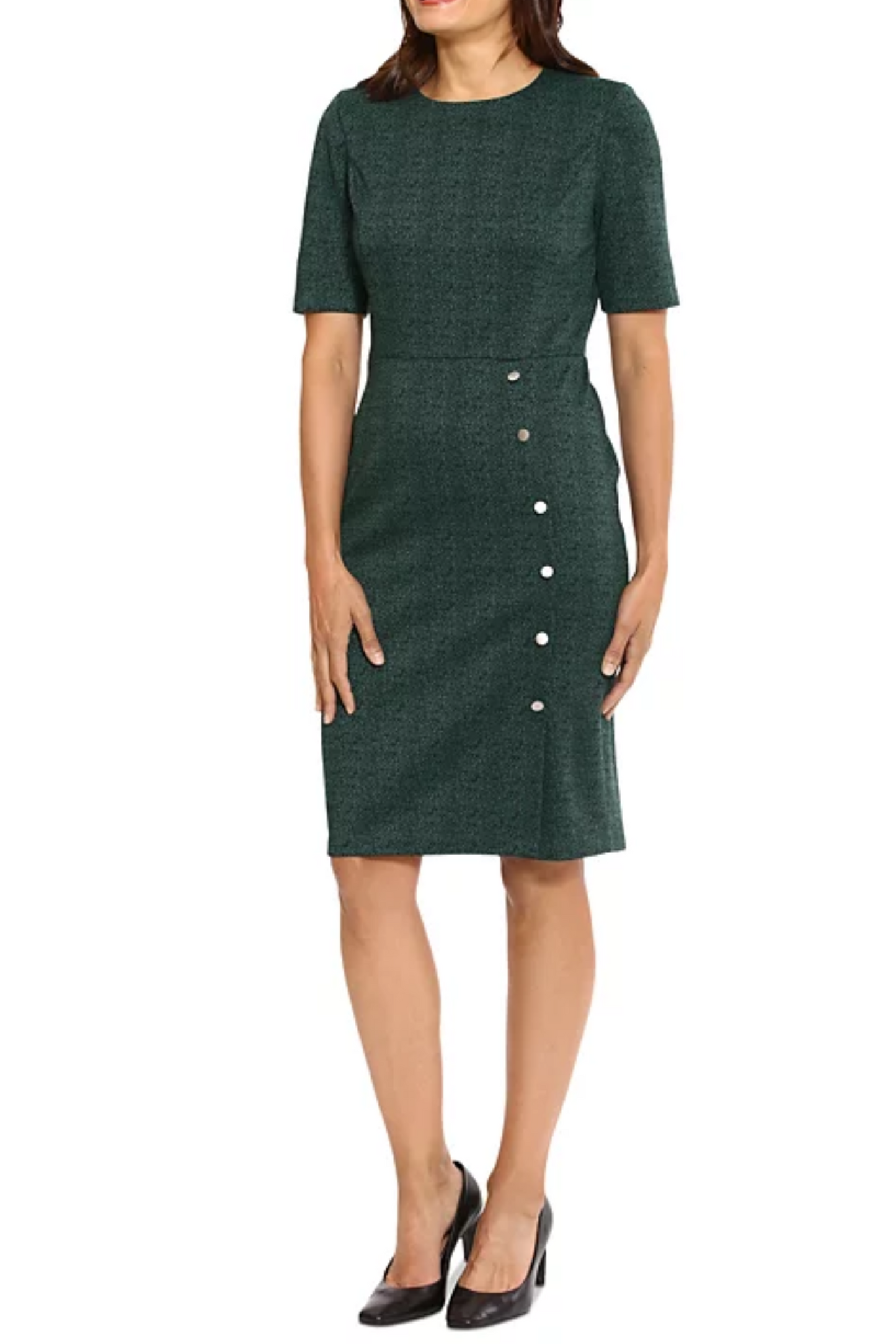 London Times Short Sleeve Button Skirt Dress