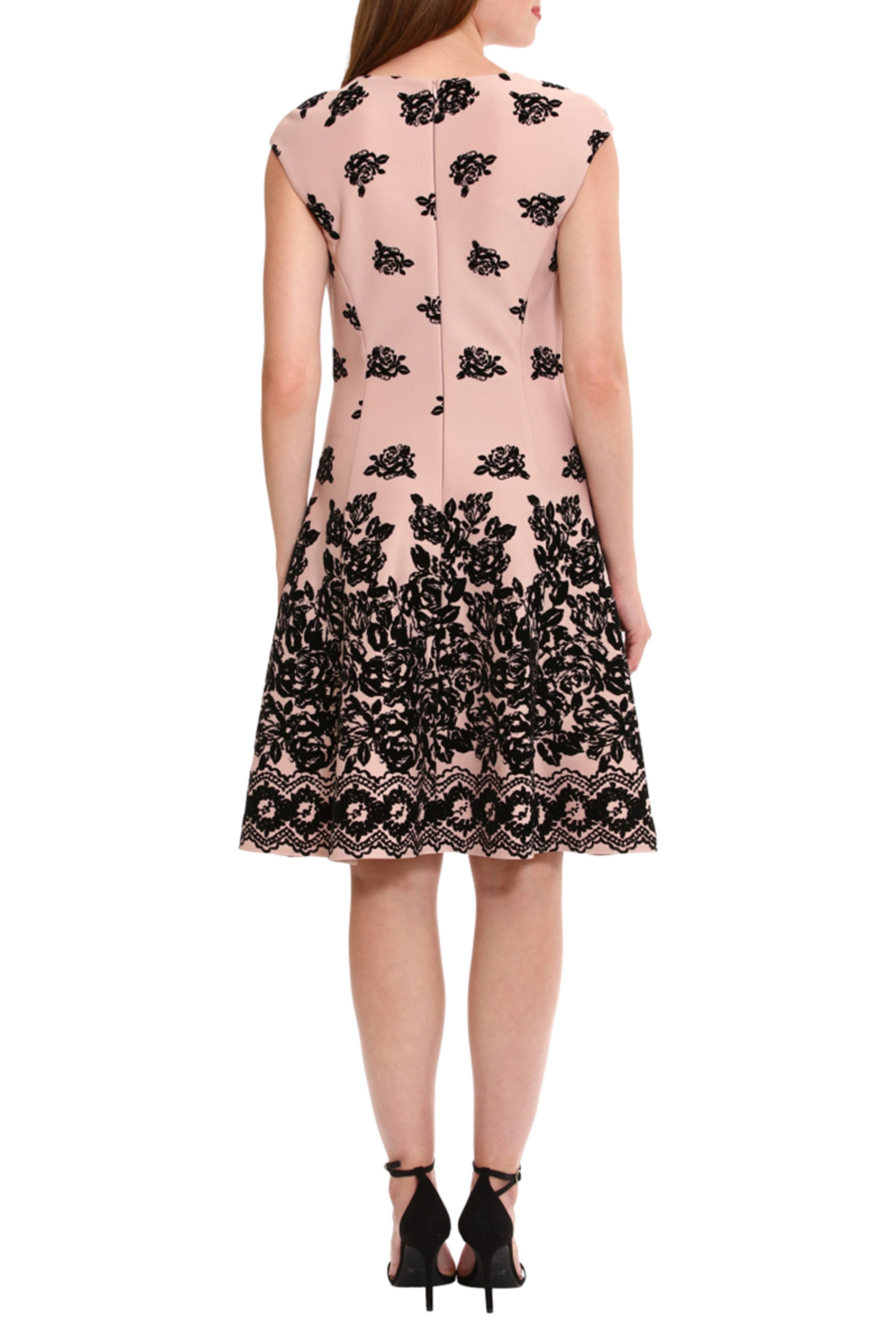London Times Floral Velvet Cap Sleeve A Line Dress