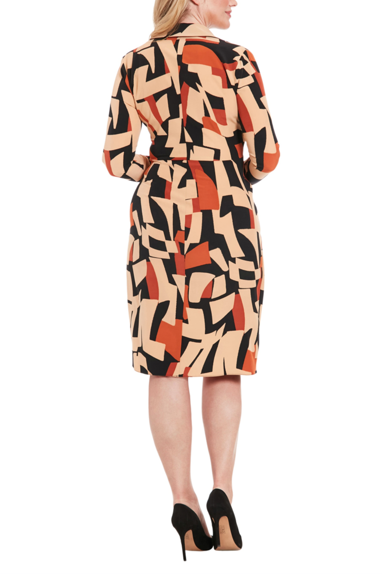 London Times Long Sleeve Geo Print Wrap Dress