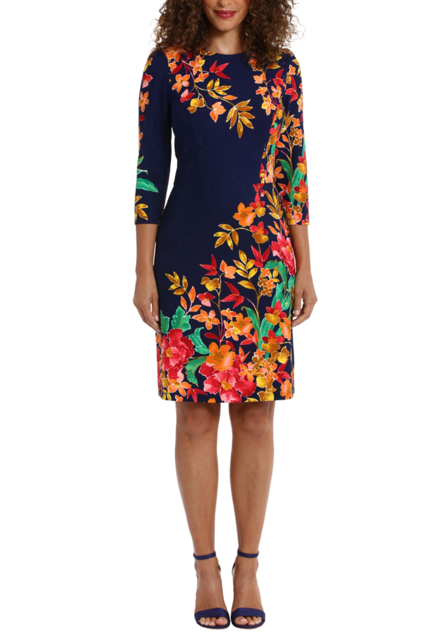 London Times 3/4 Sleeve Floral Print Sheath Dress