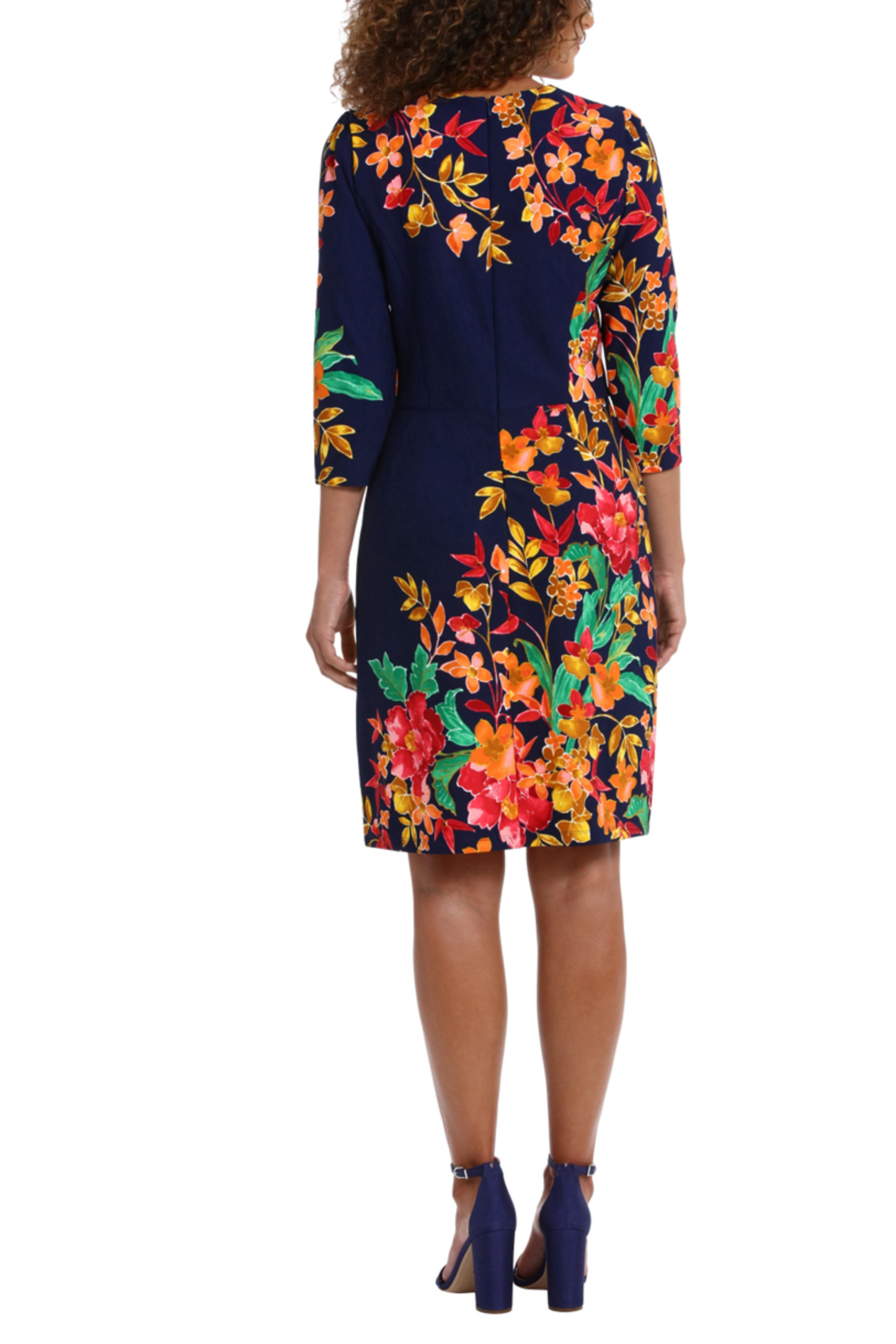 London Times 3/4 Sleeve Floral Print Sheath Dress