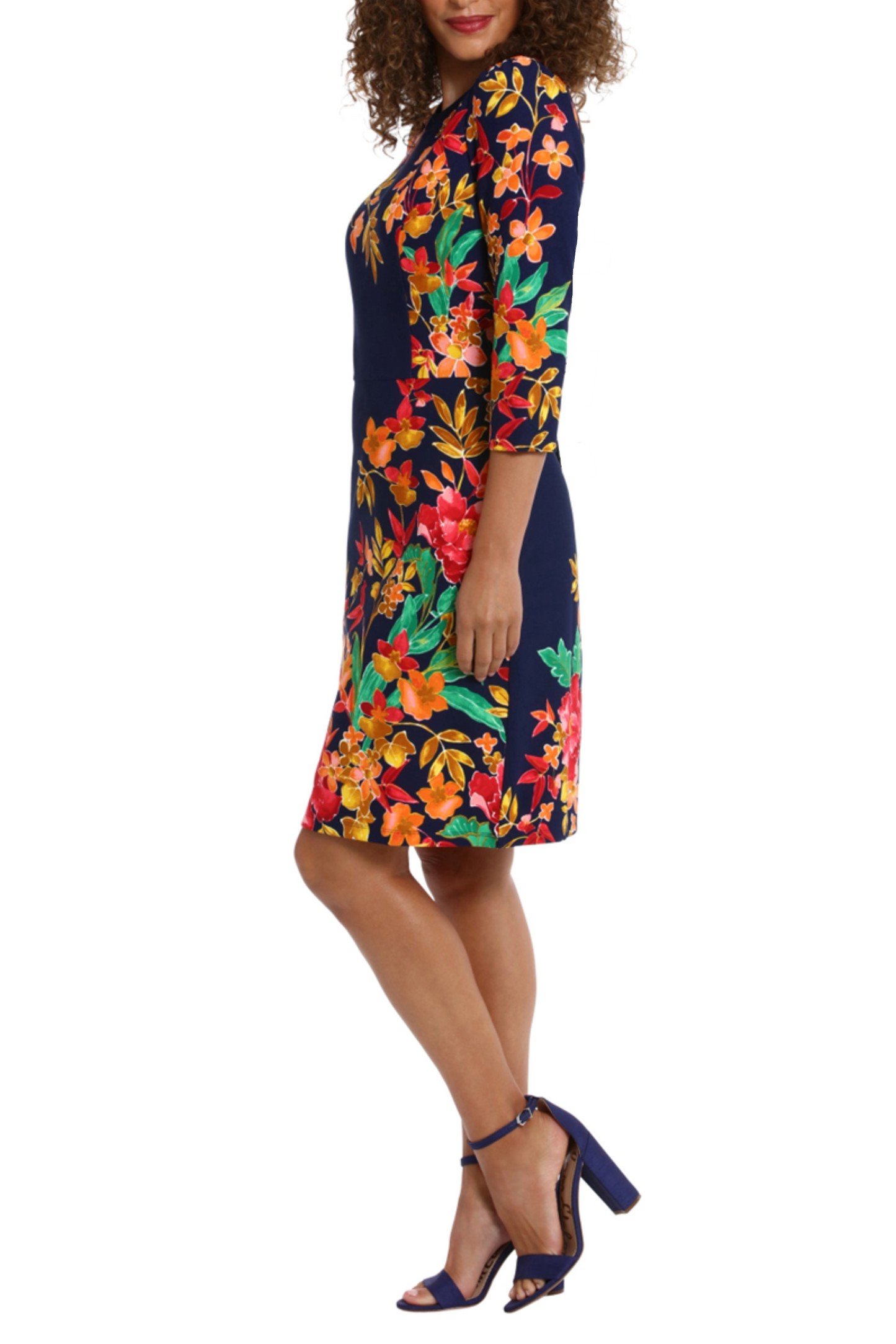 London Times 3/4 Sleeve Floral Print Sheath Dress