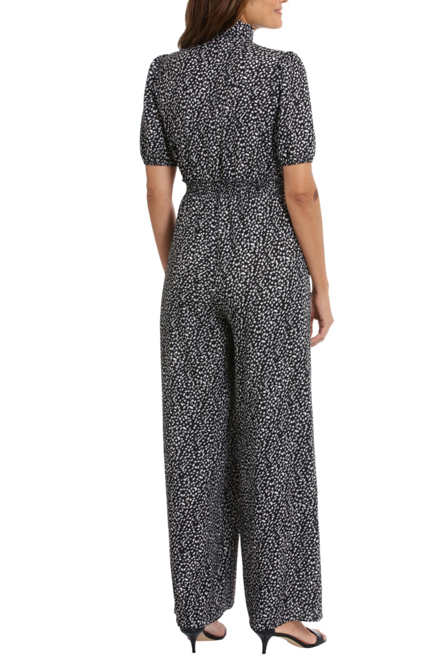 London Times Short Sleeve Abstract Print Jumpsuit