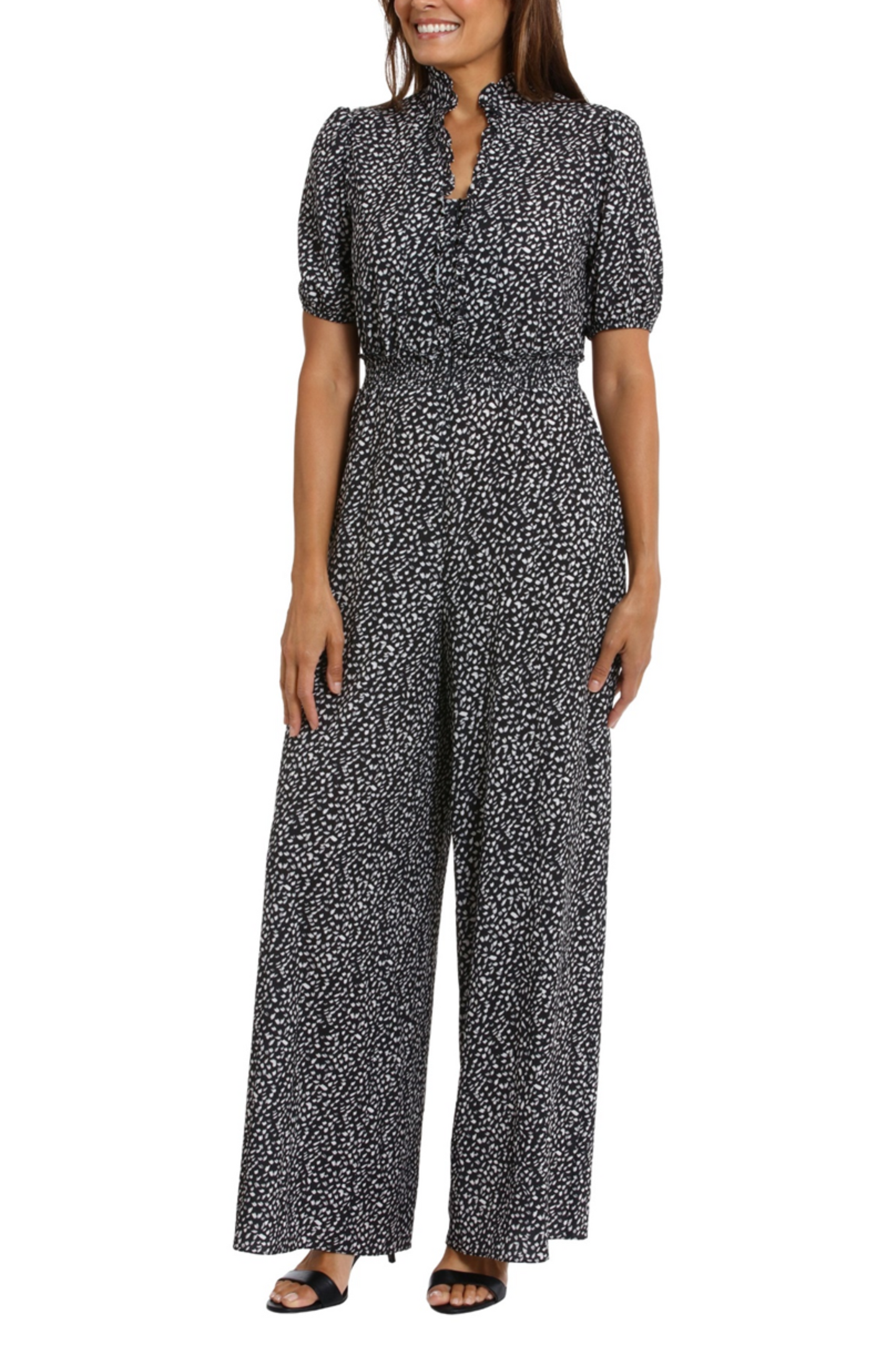 London Times Short Sleeve Abstract Print Jumpsuit