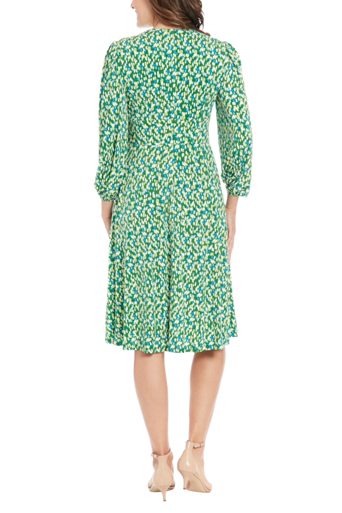 London Times Long Sleeve A-Line V-Neck Dress