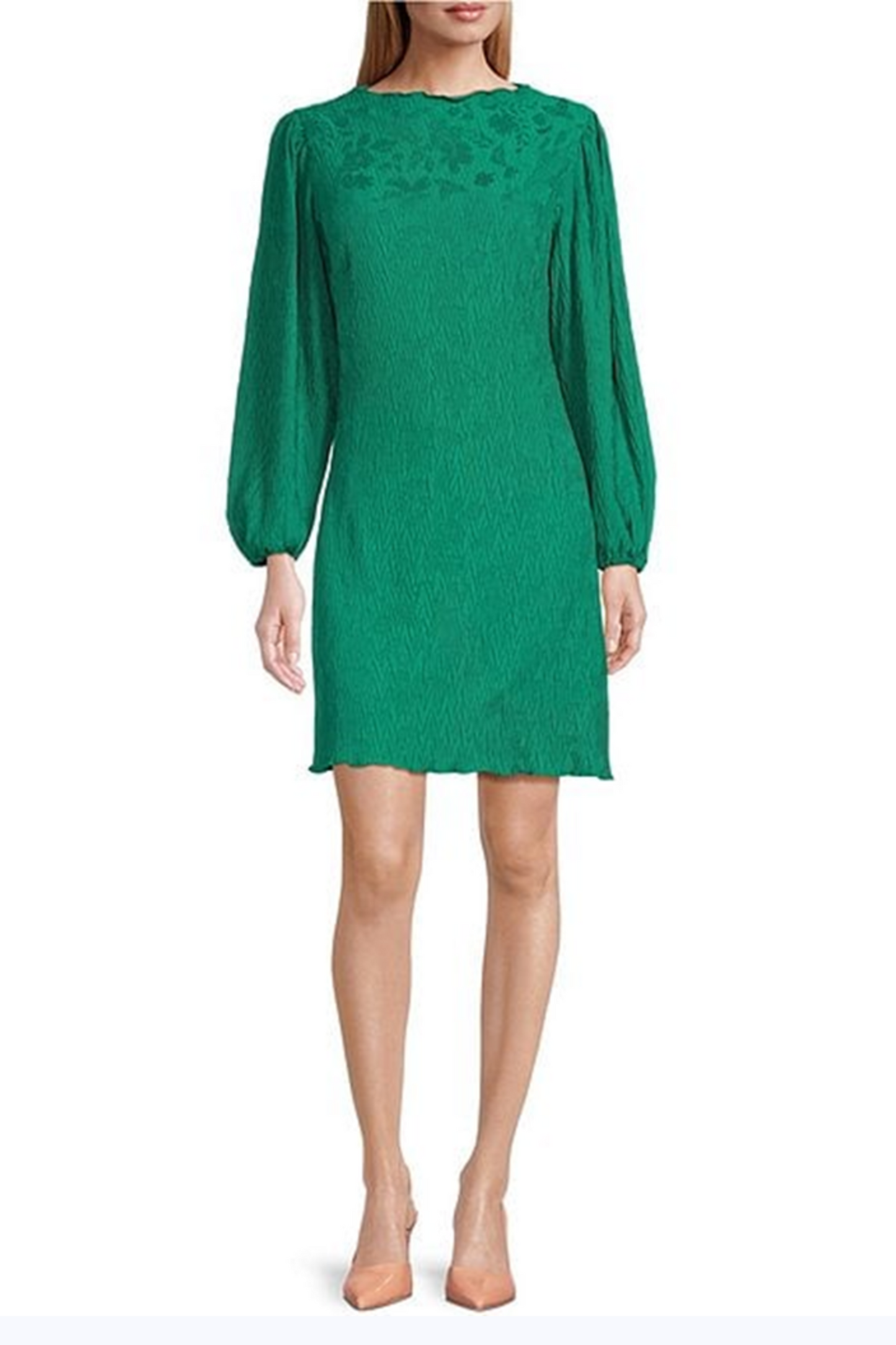 London Times Long Sleeve Floral Motif Shift Dress