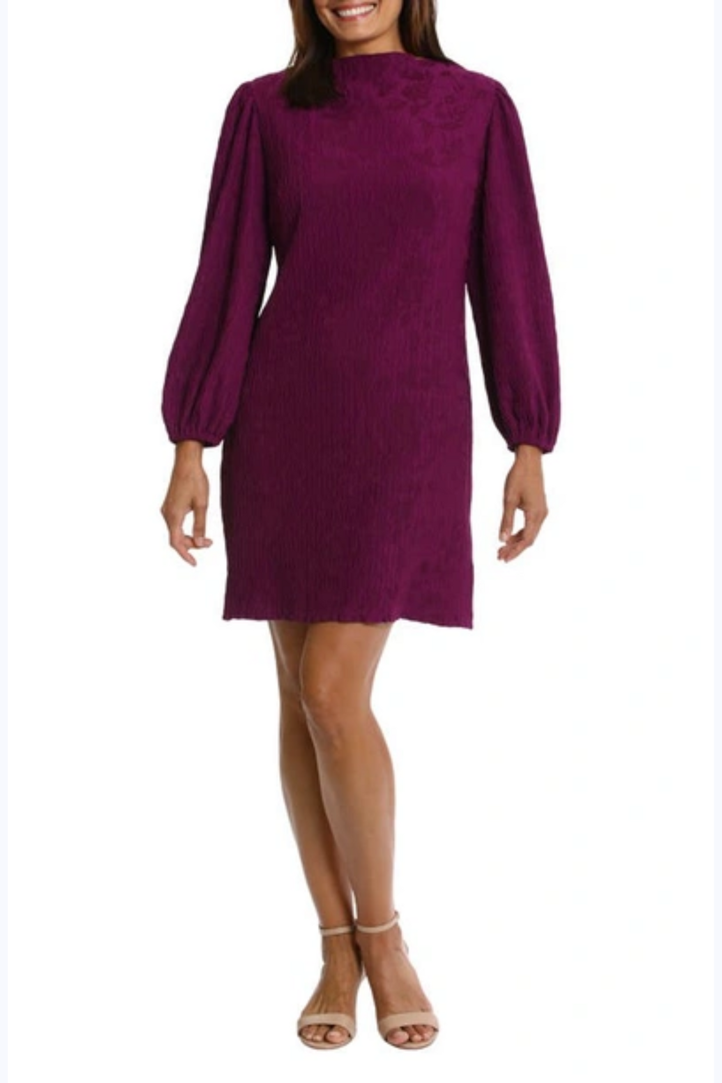 London Times Long Sleeve Floral Motif Shift Dress