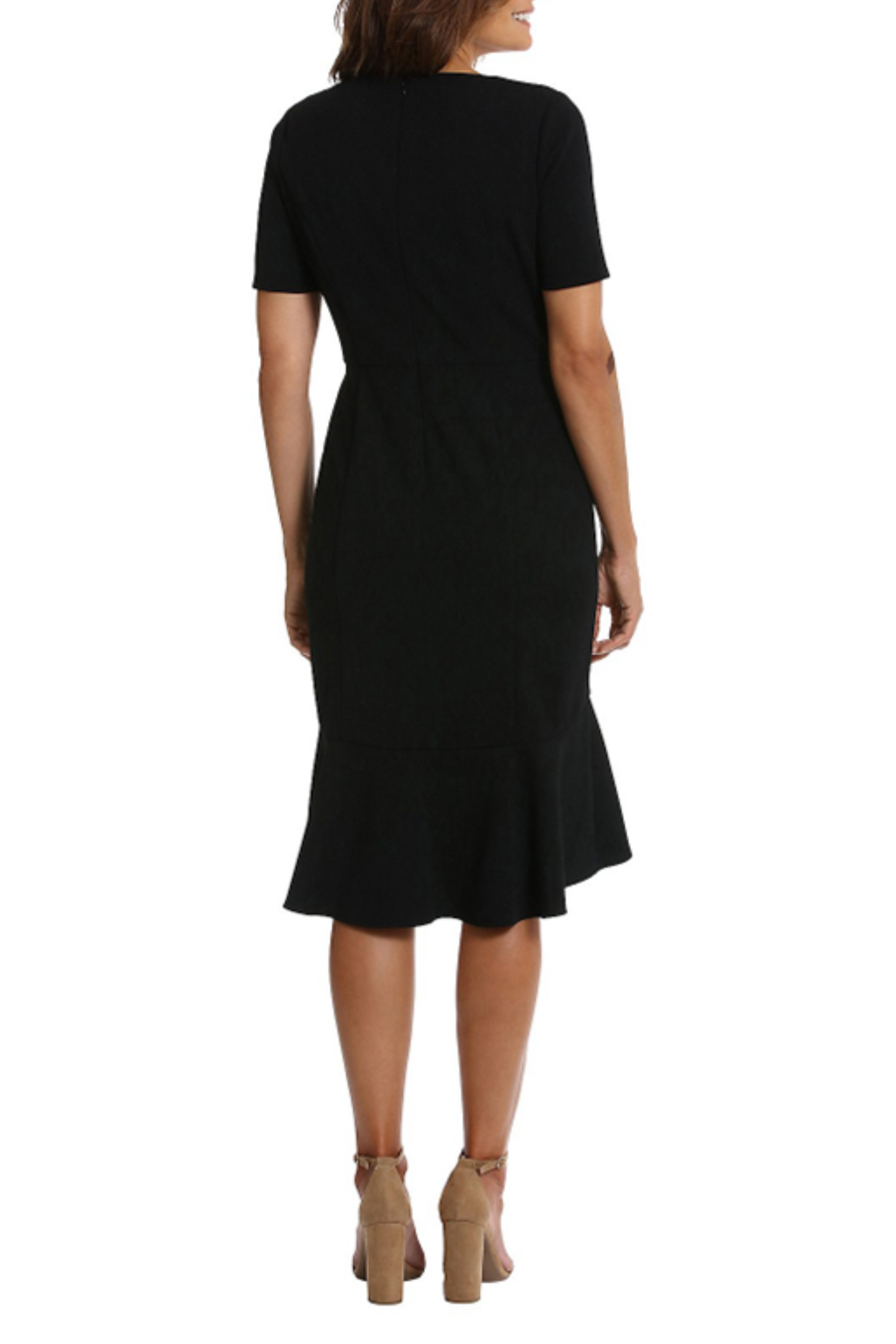 London Times Flounce Hem Short Sleeve Sheath Dress